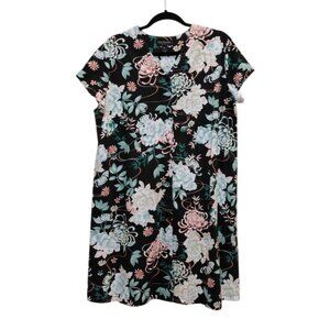 Miss Elaine Short Sleeve Floral Snap Robe Med Seaside Black Pockets Comfort